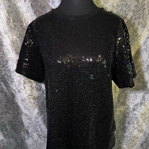 DKNY Black Sequin Short Sleeve Tee